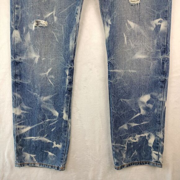 Akoo Jeans Mens Size 38x34 Blue Distressed Bleache Hip Hop Y2K Grunge Streetwear - Picture 3 of 16